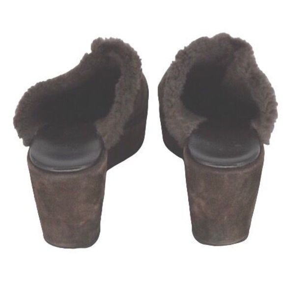 Cordani Brown Suede Sherpa Lined Mule Platform Wedge Heels - Picture 3 of 6